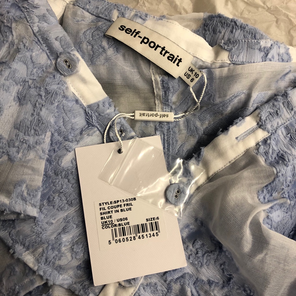 Self-Portrait Blue Ruffled One-Shoulder Top Nwt